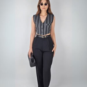 Crop Yelek- Siyah Gri