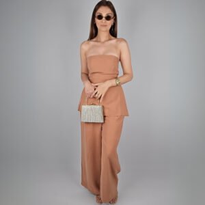 Straplez Bluz - Palazzo Pantolonlu Takım - Kiremit