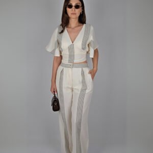 Müslin Kumaş - Astarlı Siyah Çizgili Takım