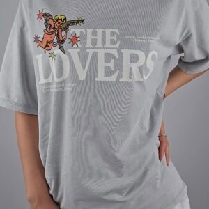 The Lovers Baskılı Basic T-shirt - Gri