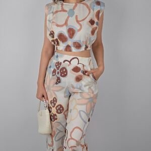 Desenli- Vatkalı Bluz-Pantolon Takım
