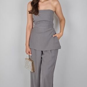 Straplez bluz- Palazzo Pantolonlu Takım - Gri