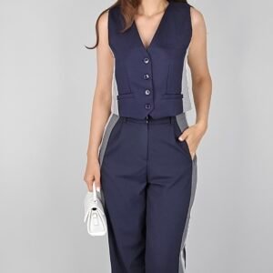 Şerit Detay Yelek -Lacivert