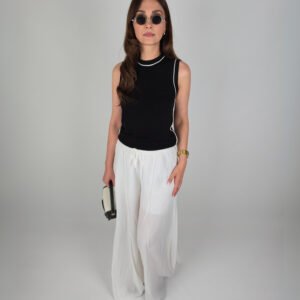 Beyaz Şerit Detaylı Bluz- Siyah