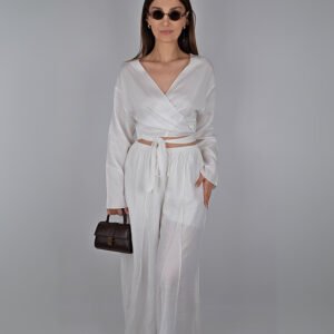 Bağlamalı Crop Tensel Kimono- Beyaz