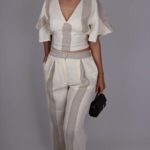 Müslin Kumaş -Astarlı Kahve Çizgili Takım